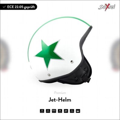 SOXON SP-301 STAR GREEN - Helm Jet Roller-Helm Motorrad-Helm Cruiser grün ECE XS-XL