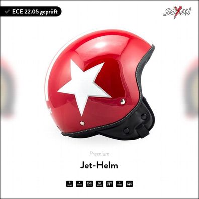 SOXON SP-301 STAR RED - Helm Jet Roller-Helm Motorrad-Helm Cruiser rot ECE XS-XL