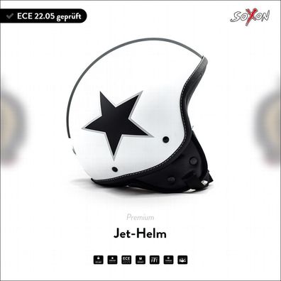 SOXON SP-301 STAR WHITE - Helm Jet Roller-Helm Motorrad-Helm Cruiser weiß ECE XS-XL