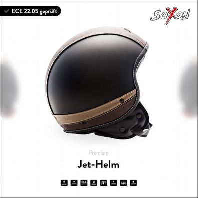 SOXON SP-301 Urban Black - Helm Leder Jet Roller-Helm Motorrad-Helm schwarz ECE XS-XL
