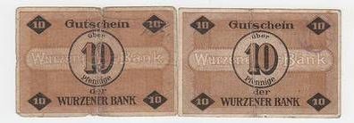 2 Banknoten Notgeld Wurzener Bank 1917