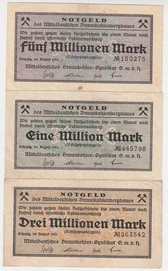 3 Banknoten Mitteldeutsches Braunkohlen Syndikat Leipzig 1923