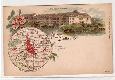 47647 Landkarten Ak Lithographie Gruß aus Halle um 1900