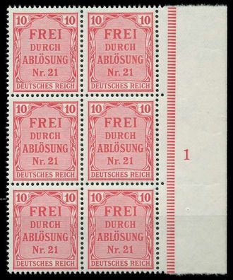 D-REICH DIENST Nr 4 Pl.-Nr. 1 postfrisch 6er-BLOCK SRA X86F356