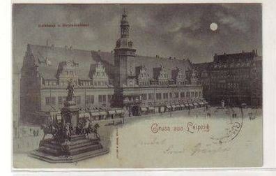 47133 Mondscheinkarte Gruß aus Leipzig Rathaus 1897