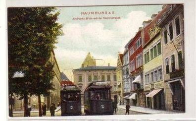 46395 Ak Naumburg Markt mit Straßenbahnen 1909