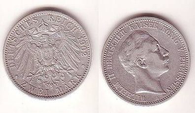 2 Mark Silber Münze Preussen Kaiser Wilhelm II 1902 A