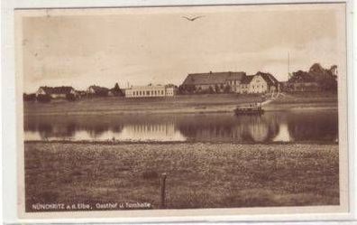 46085 Ak Nünchritz a. Elbe Gasthof und Turnhalle 1929