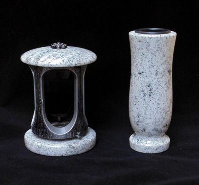 Grablaterne mit Vase Grablicht Grableuchte Grabschmuck aus Viscont Granit