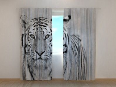 Fotogardine weisser Tiger Vorhang bedruckt, Fotodruck Fotovorhang mit Motiv, nach Maß