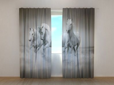 Fotogardine drei Pferde, Vorhang bedruckt, Fotodruck Fotovorhang mit Motiv, nach Maß