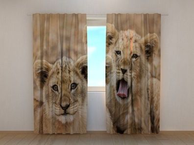 Fotogardine Baby Löwen, Vorhang bedruckt Fotovorhang mit Foto, nach Maß