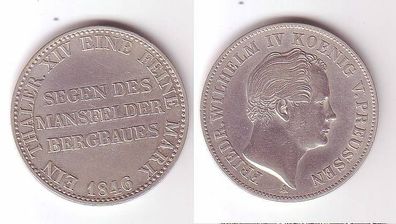 1 Taler Silber Münze Preussen Mansfelder Bergbau 1846 A