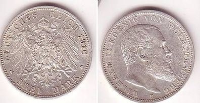3 Mark Silber Münze Württemberg Wilhelm II 1910