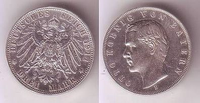 3 Mark Silber Münze Bayern König Otto 1911