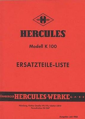 Ersatzteilliste Hercules Modell K 100, Motorrad, Oldtimer, Klassiker