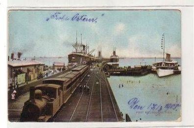 46673 Ak Melbourne Hafen mit Dampflokomotive 1908