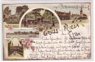 46207 Ak Lithographie Gruß aus Riesa an der Elbe 1899