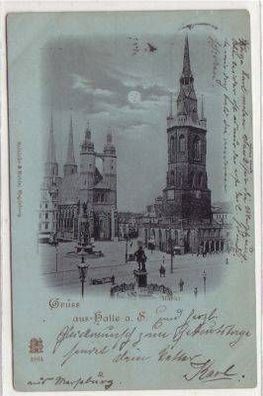 47278 Mondscheinkarte Gruß aus Halle a.S. Markt 1898