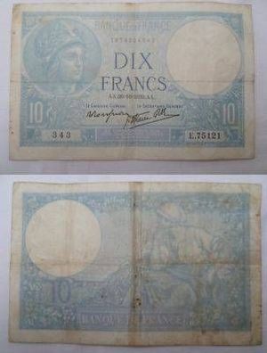 alte Banknote 10 Franc Frankreich 1939