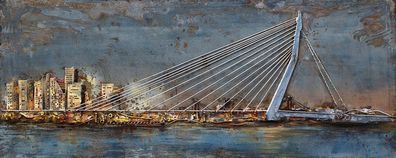 Handgefertigtes Metallbild Skyline ca. 150x60 cm Kunst Bild 3D-Optik Wandbild