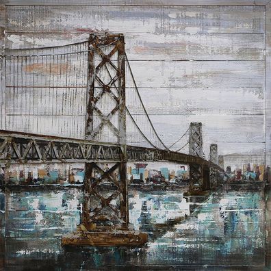 Handgefertigtes Metallbild Bridge ca. 100x100 cm Kunst Bild 3D-Optik Wandbild