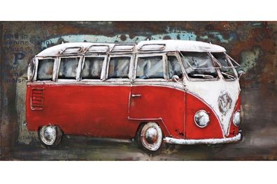 Handgefertigtes Metallbild Bus rot ca. 80x40 cm Kunst Bild 3D-Optik