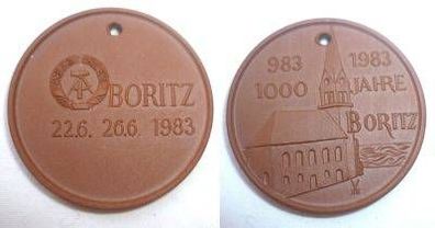 DDR Porzellan Medaille 1000 Jahre Boritz 983-1983