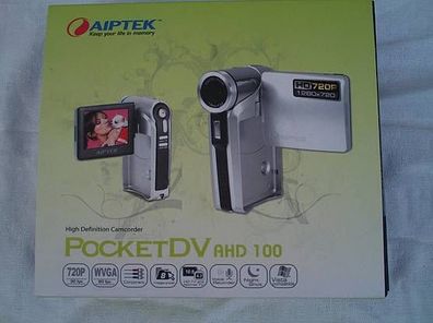 Aiptek Pocket DV AHD100 HD-Camcorder Kamera 2,4 Zoll TFT LCD-Display Silber