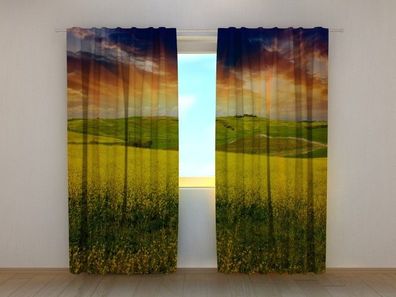 Fotogardine gelbes Feld, Vorhang bedruckt, Fotovorhang mit Foto, nach Maß