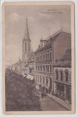 47254 Ak Saarlouis Postamt und Kath. Kirche 1915