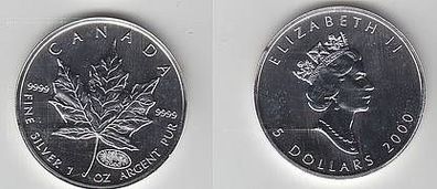 1 Unze Silber Münze Kanada 5 Dollar Maple Leaf 2000