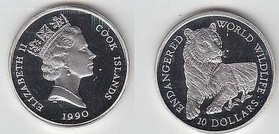 10 Dollar Silber Münze Cook Inseln WWF Tiger 1990