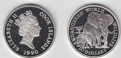 10 Dollar Silber Münze Cook Inseln WWF Elefanten 1990