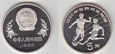 Silber Münze China 5 Yuan Fussball WM Italien 1989