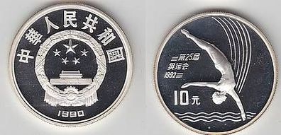 Silber Münze China 10 Yuan Turmspringerin 1990