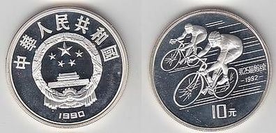 Silber Münze China 10 Yuan Radrennfahrer 1990