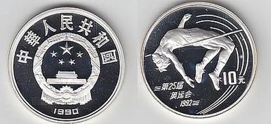 Silber Münze China 10 Yuan Hochspringerin 1990