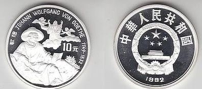 Silber Münze China 10 Yuan J.W. von Goethe 1992