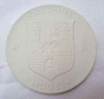 DDR Porzellan Medaille 1000 Jahre Mügeln 1984 im Etui