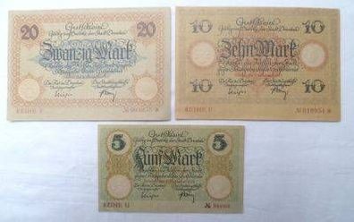 3 Banknoten Großnotgeld Stadt Dresden 1918