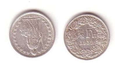 1/2 Franken Silber Münze Schweiz 1939