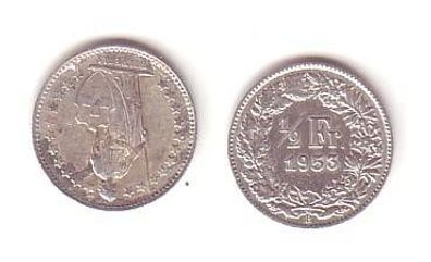1/2 Franken Silber Münze Schweiz 1953