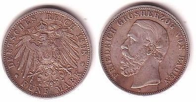5 Mark Silber Münze Großherzog Baden 1898