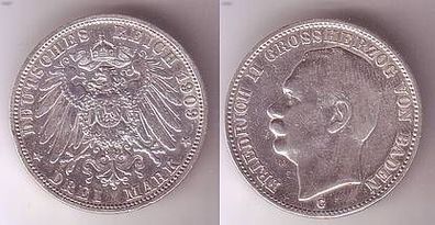 3 Mark Silber Münze Großherzog Baden 1909