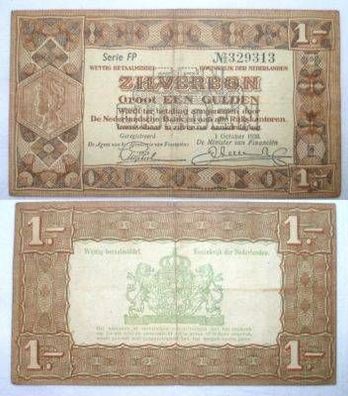 Banknote 1 Gulden Zilverbon Niederlande 1938
