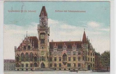 50123 Ak Saarbrücken Rathaus mit Telemansbrunnen 1911