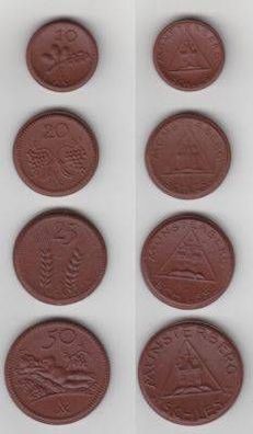 4 Porzellanmünzen Münsterberg Schlesien um 1920