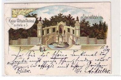 48147 Ak Lithographie Halle Kaiser Wilhelm Denkmal 1901