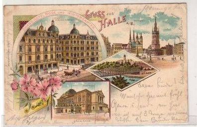 48175 Ak Lithographie Gruß aus Halle Grand Hotel 1901